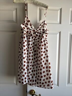 TCEC White Mini Dress with Brown Spot Print